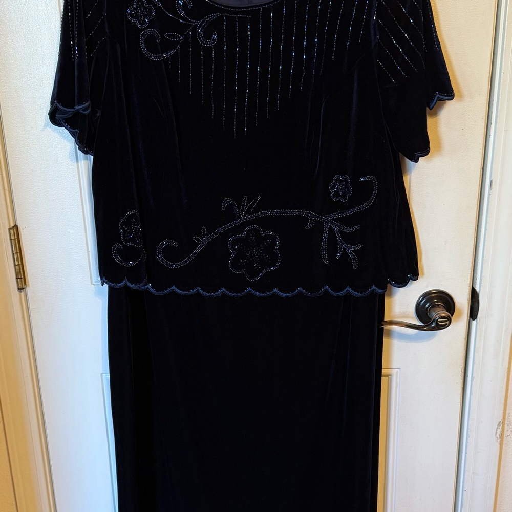 R&M Richards Navy Embroidered Maxi Dress